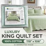 Marcielo King Quilt Set 3PC 100% Cotton Green 118X106 Bedspread Coverlet New. Fixed Price $54.99.