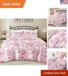 Artistic Pink Floral Comforter Set - 3 Piece Queen Bedding All Seasons. Fixed Price $78.99.