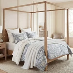 Genoa Vintage Blue Washed Linen Country Home King 3 Pc Comforter Bedding Set. Fixed Price $399.00.