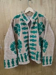 Beige Embroidered Jacket Green Floral & Candy Pattern Boho Style Long Sleeve. Fixed Price $62.99.