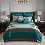 Stratford Park Bedding Striped Pintuck 8-PIECE Comforter Set Peacock/grey. Fixed Price $149.44.