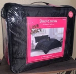 Juicy Couture Black Plush Crowns,monogram,hearts Embossed 3PC Twin Comforter Set. Fixed Price $86.99.
