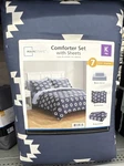 Mainstays King 7-PIECE Comforter Set W/ Sheets Blue White Geometric. Fixed Price $71.99.