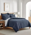Levtex Reede Muslin Textured 3-PC. Comforter Set, Full/queen Navy Blue. Fixed Price $90.00.