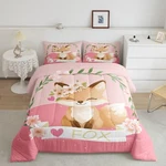 Twin Peach Pink Bedding Set Unique Digital Print Comforter And Pillowcase. Fixed Price $66.29.