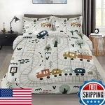 Zzzboro Comforter Set With 2 Pillowcases Full Size, Cute Forest Car Train City. Fixed Price $82.10.