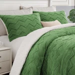 Fluffy Queen Comforter Set - Super Soft Sage Green Size Bed. Fixed Price $98.99.