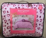 Juicy Couture Pink With Heart Shaped Leopard Print Plush 4PC Queen Comforter Set. Fixed Price $107.99.