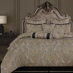 Luxury 9-PIECE Antique Damask Queen Comforter Set In Taupe And Gold. Fixed Price $514.99.