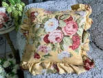 Vtg 90 Ralph Lauren Kathleen Ruffle Cabbage Rose Accent Pillow Pink Yellow 18. Fixed Price $169.00.
