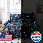 Aqzuxira Glow The Dark Kids Comforter Set, 4 Pieces Blue Dandelion Bedding. Fixed Price $76.91.