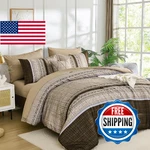 Dintszyayue Brown Comforter Set King Size 8 Pieces Boho Striped Bed Bag Mic. Fixed Price $108.38.