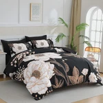 Floral Queen Comforter Set 7 Pieces Bed Bag, White Flower Print On Black. Fixed Price $56.99.