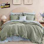Queen Comforter Set 7-PIECE Ruffle Sage Green Shabby Chic Farmhouse Bedding. Fixed Price $97.23.
