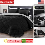 Reversible Queen Comforter Set In Black And Grey - Soft Microfiber Luxury. Fixed Price $52.99.