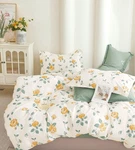 Boom Casa Yellow Green Rose Floral 100% Cotton Reversible Comforter Set Queen. Fixed Price $103.20.