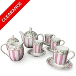 New Porcelain Set 11 Pc Pink Stripe Rose Floral Gold Trim Teapot Creamer. Fixed Price $45.00.