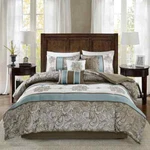 New! Modern Chic Grey Aqua Silver Leaf Blue Brown Elegant Comforter Set. Fixed Price $188.32.
