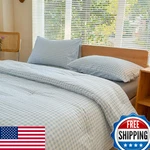 King Size Comforter Set Blue Gingham Bedding 3 Piece Light Grid. Fixed Price $100.15.
