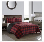 Dearfoams 3 Piece Cozy Bedding Set. Size Queen. Red Plaid. 1 Quilt And 2 Shams.. Fixed Price $54.99.