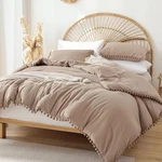 Elegant Queen Comforter Set - 90"X90" Microfiber Bedding With Ball Pom Fringe. Fixed Price $57.96.