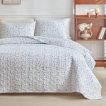 King Quilt Bedding Set With Pillow Shams, 3 Piece Boho Blue Floral Coverlets. Fixed Price $77.99.