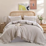 Janzaa Queen Comforter Set Oatmeal Size Bed 3PCS (1 Ruffle. Fixed Price $41.36.