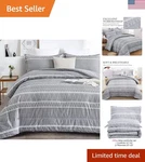 3-PIECE Soft Grey Queen Comforter Set Bohemian Striped Bedding. Fixed Price $45.65.