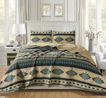 Chezmoi Collection 3-PIECE Teal Beige Southwestern Tribal Quilt Bedspread Set. Fixed Price $47.99.