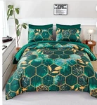 7PC Bed-in-a-bag, Full Sz., Green Hexagon Shape W/gold Honeycomb Lines. Fixed Price $35.00.