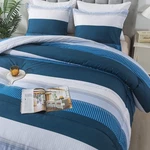 Andency King Comforter Set 3PC Navy Stripe Patchwork Bedding 104X90 Soft. Fixed Price $84.58.