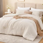 Beige Queen Comforter Set, 3-PIECE Prewashed Bed With 1 (90 X. Fixed Price $46.99.
