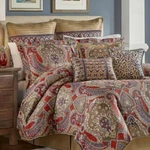 Nip Croscill Home Margaux Red Brown Blue Medallion Queen Comforter Set 6PC. Fixed Price $281.99.