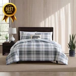 Eddie Bauer King Comforter Set Reversible Cotton Plaid Bedding Blue Grey. Fixed Price $152.66.