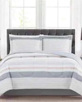 Pem America Grace Gray Stripe Reversible 3-PIECE Comforter Sham Set , Full/queen. Fixed Price $58.50.