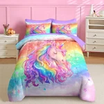 Nesker 5 Pcs Comforter Set Twin Size, Rainbow Unicorn Bedding Kids Teen. Fixed Price $89.99.