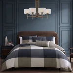 Bebejan Checkered Navy Tan 100% Cotton Sateen 5 Piece Reversible Comforter Set. Fixed Price $129.99.
