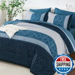 Dinjoy Navy Blue King Size Comforter Set,striped Bed Bag 7 Pieces Soft. Fixed Price $98.58.