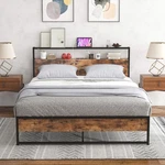 Queen Size Industrial Platform Bed Frame With Charging Station Storage Headboard. Fixed Price $129.99.