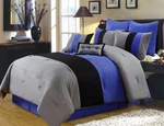 8-PIECE Striped Bedding Set Gray Blue Black Pleated Comforter. Fixed Price $79.99.
