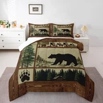 Manfei Rustic Bear Comforter Set Queen Size, Hunting Theme Wildlife Deer. Fixed Price $110.95.