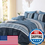 Dintszyayue Navy Blue King Comforter Size Set 8 Pieces Striped Texture Bed. Fixed Price $98.14.