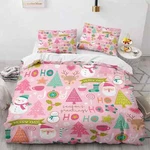 Girls Christmas Bedding Set Twin Duvet Cover 2 Pillow Cases Pink Holiday Linen. Fixed Price $45.00.