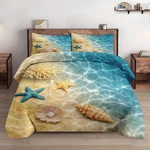 Queen Size Comforter Set With 2 Pillowcases, Summer Marine Seashell Starfish Bea. Fixed Price $95.99.