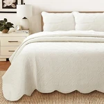 Ivory Matelasse Medallion Scalloped Reversible Cotton Quilt Set Coverlet. Fixed Price $98.99.