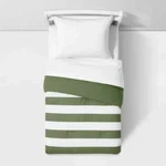 Pillowfort Twin Rugby Striped Cotton Comforter Set Green - Open Box. Fixed Price $40.00.