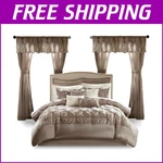 Elegant 24-PIECE Room Bag Comforter Set With Matching Curtains Taupe King. Fixed Price $247.49.