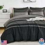 Wongs Bedding King 7-PIECE Dark Grey Black Striped Comforter & Sheet Set. Fixed Price $64.58.