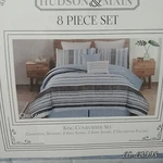 Hudson And Main Blue Stripped 8 Piece Set Bedding King Size. Comforter.. Fixed Price $49.99.