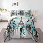 Erosebridal Blue Paris Bedroom Comforter Set King Teal Grey Eiffel Tower Couple. Fixed Price $149.10.